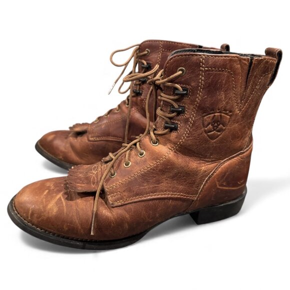 Ariat Heritage Lacer II Women’s Size 8 Brown Leather Western Boots Tassle Great - Picture 2 of 9